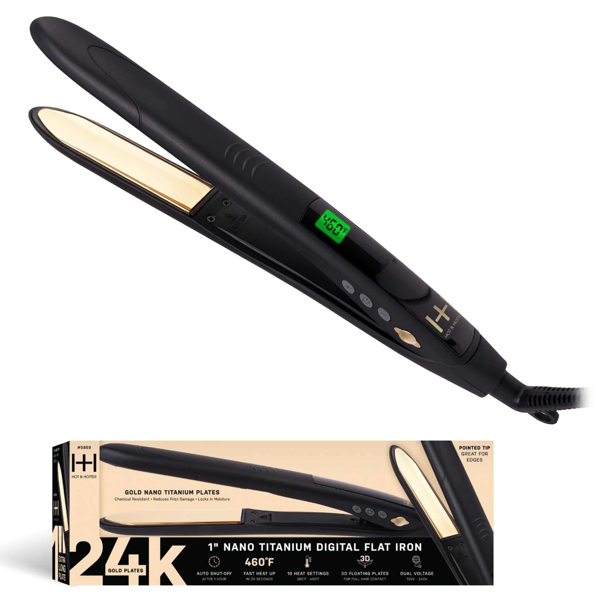 Annie International, Inc. - Hot & Hotter Digital Nano Titanium Gold Flat Iron 1in, Black, photo 1 of 5