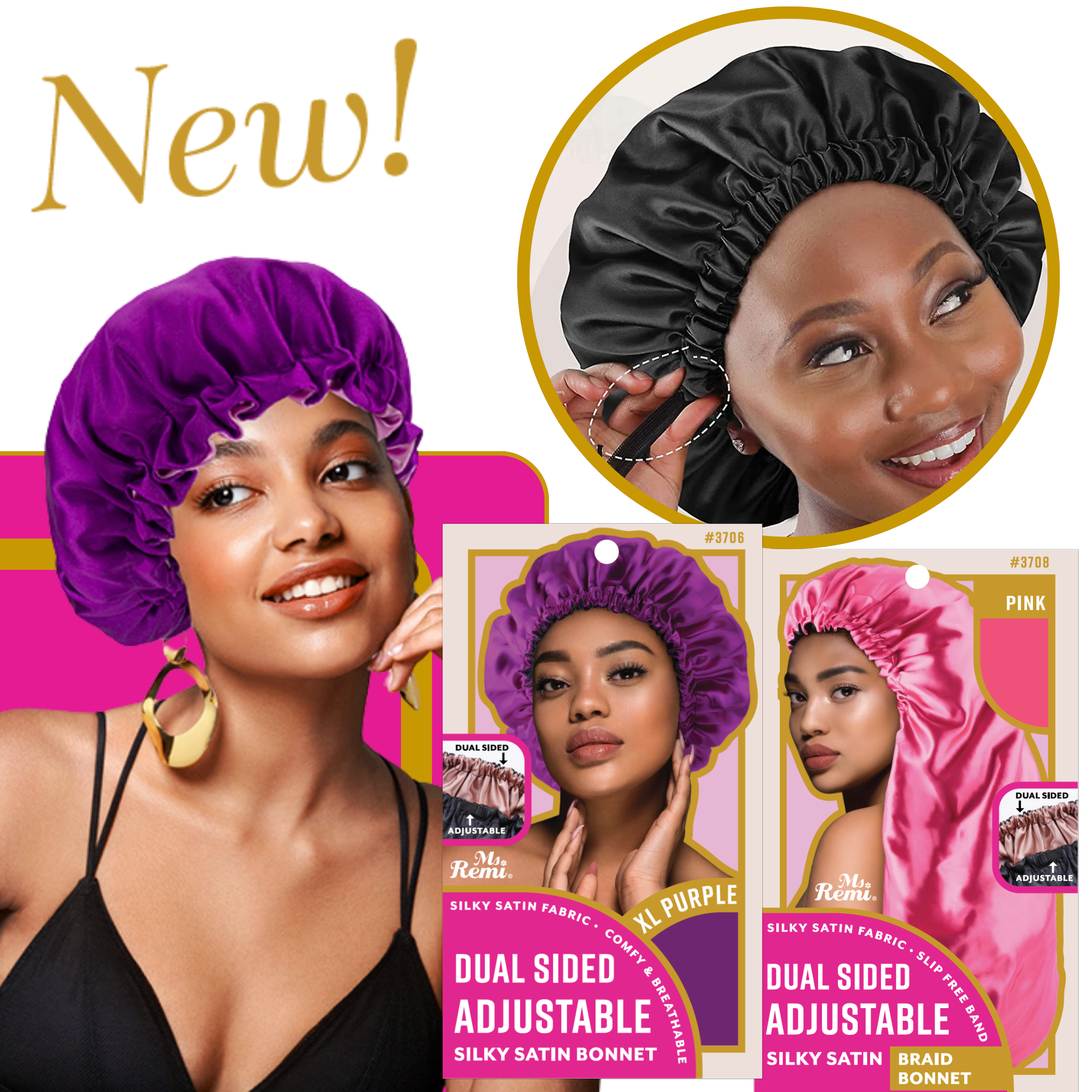 Annie International | Ms. Remi Adjustable Dual-Sided Silky Satin Braid Bonnet, photo 2 of 4