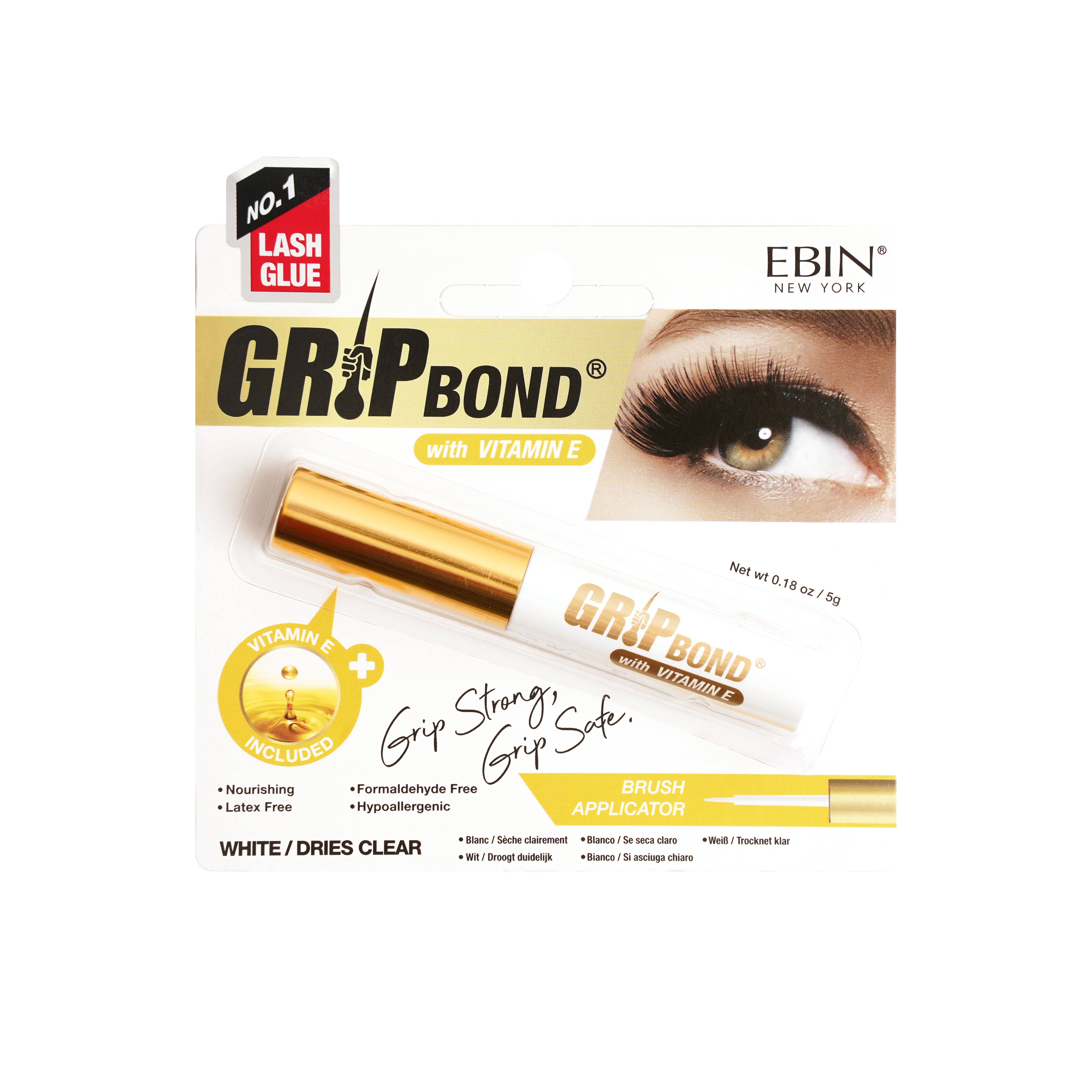 EBIN NEW YORK - GRIP BOND LASH ADHESIVE with VITAMIN E - WHITE / BRUSH