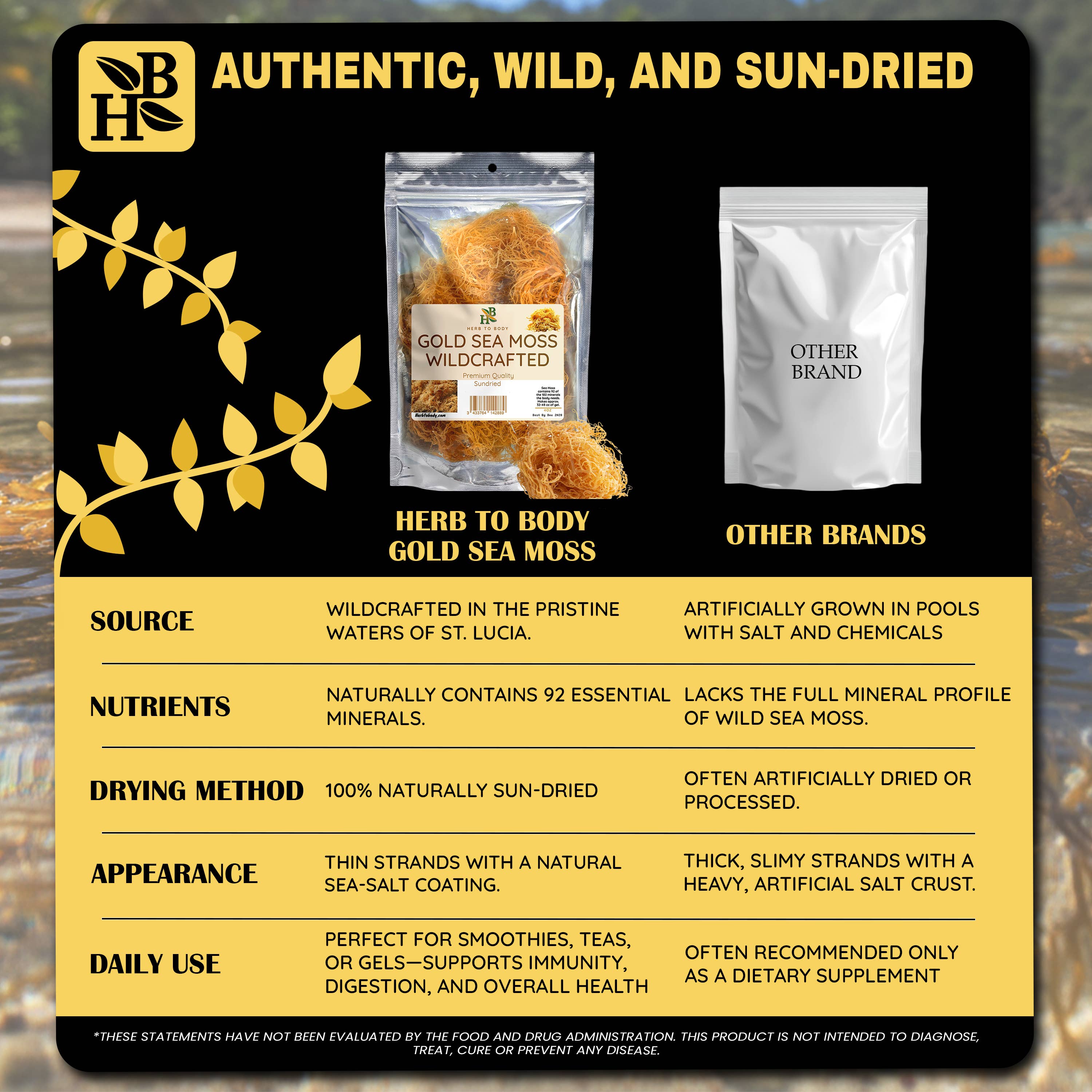 Herb To Body - Gold Sea Moss (Dry) - Wildcrafted From Caribbean 4oz, photo 5 of 8