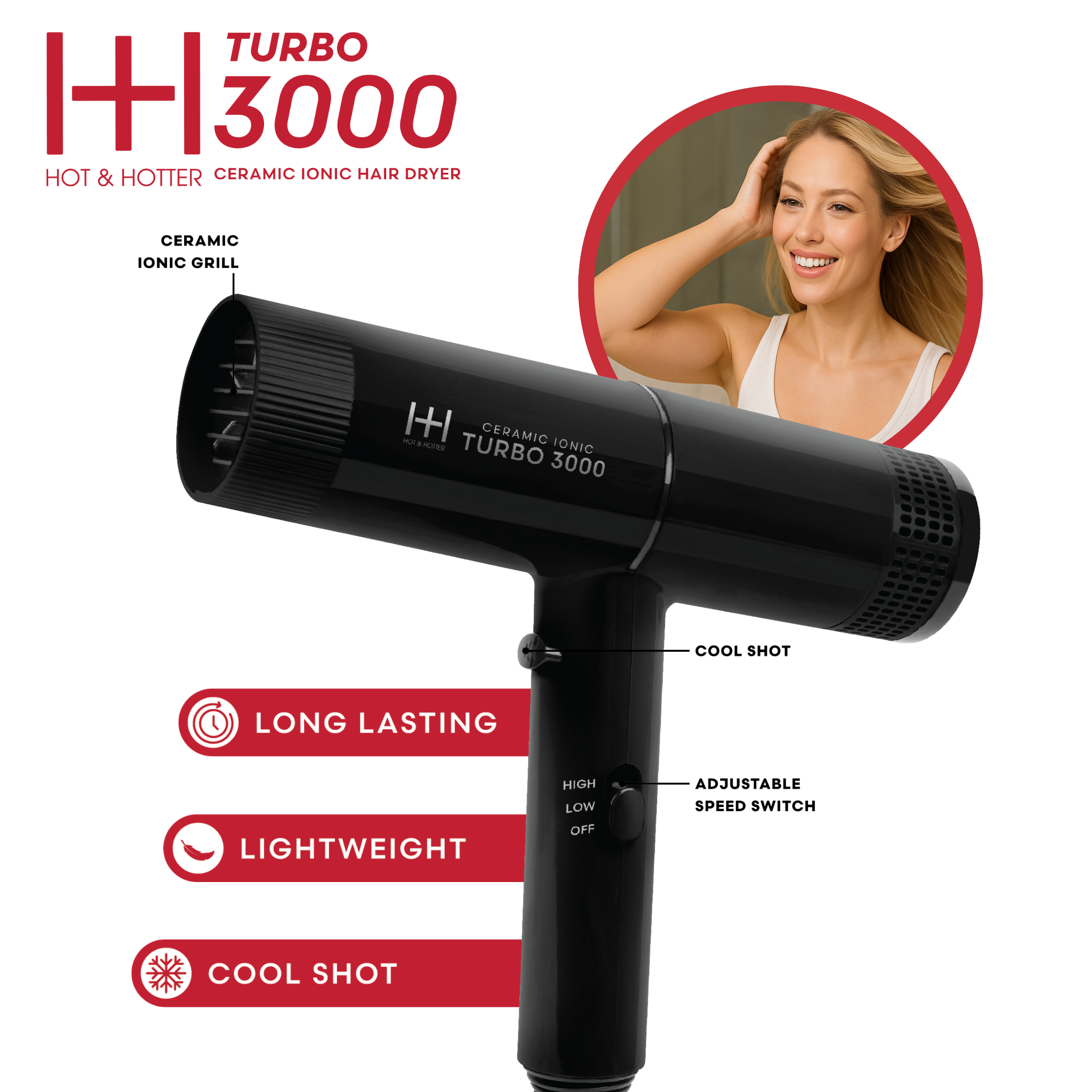 Annie International | Hot & Hotter Ceramic Turbo 3000 Hair Dryer, photo 2 of 6