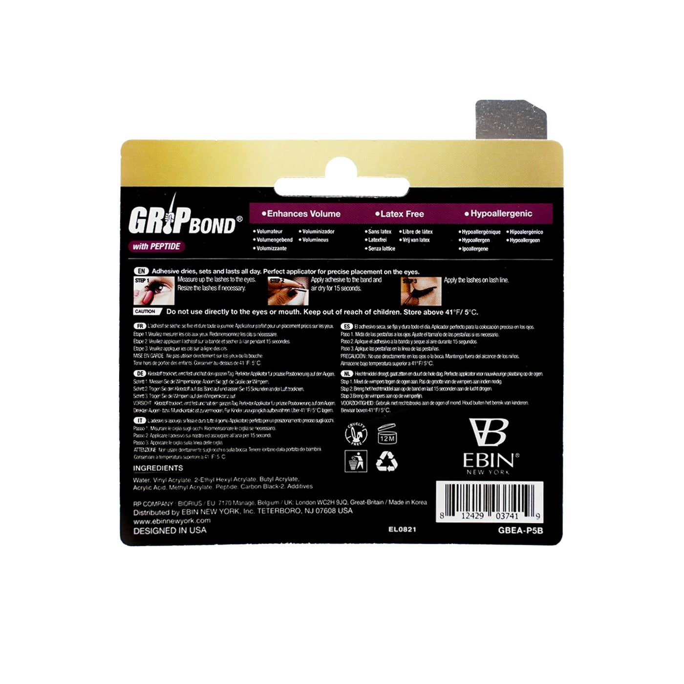 EBIN NEW YORK - GRIP BOND LASH ADHESIVE with PEPTIDE - BLACK / BRUSH, photo 7 of 7