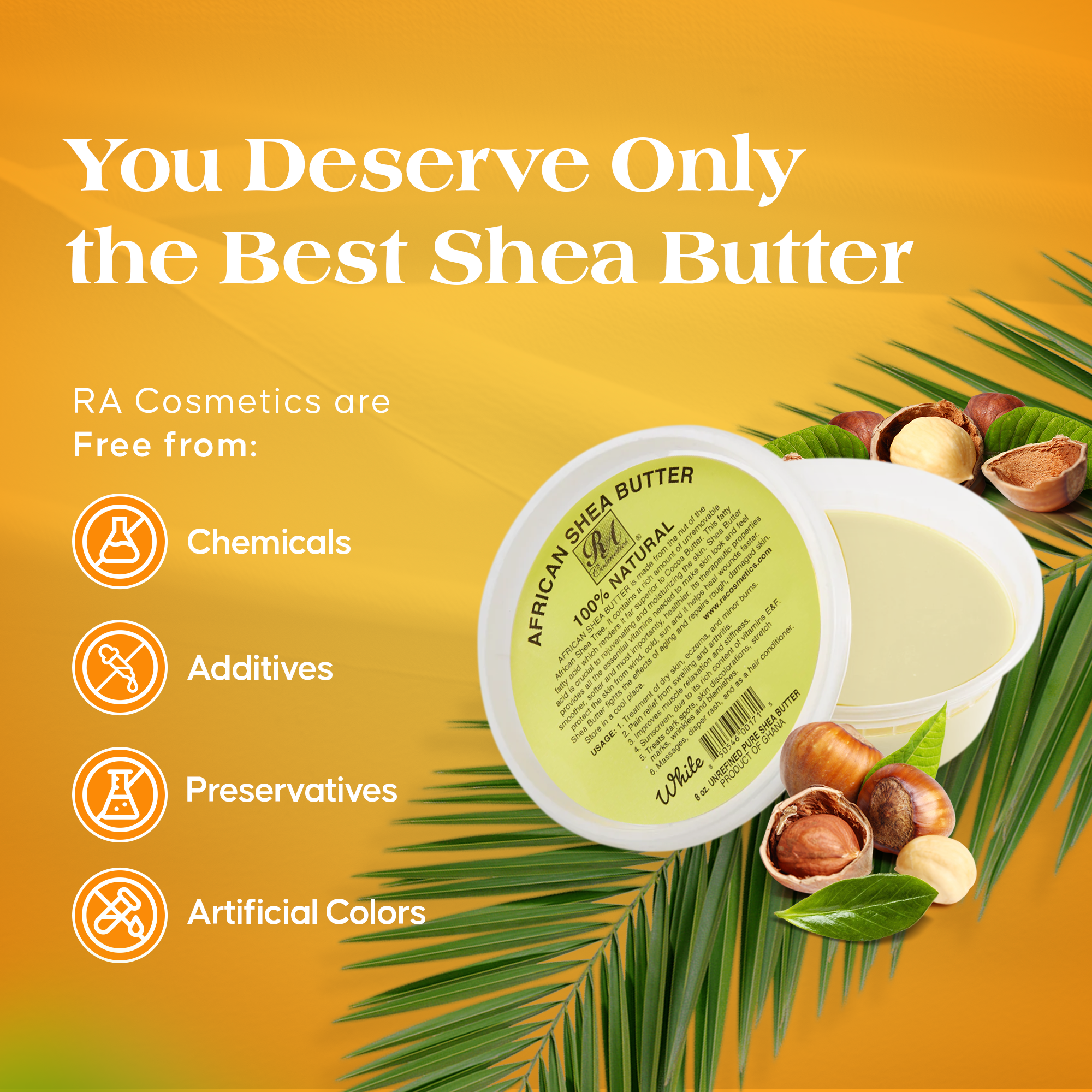 RA Cosmetics - 100% African Shea Butter, Ivory/White Solid - 8oz, photo 4 of 8
