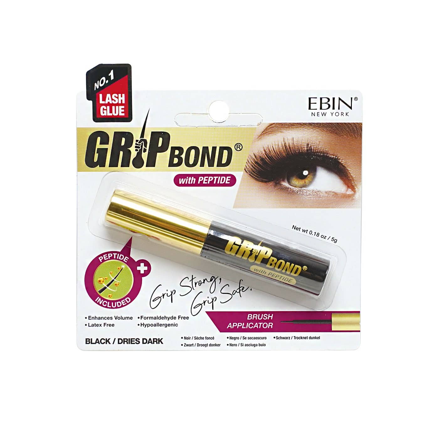 EBIN NEW YORK - GRIP BOND LASH ADHESIVE with PEPTIDE - BLACK / BRUSH, photo 1 of 7