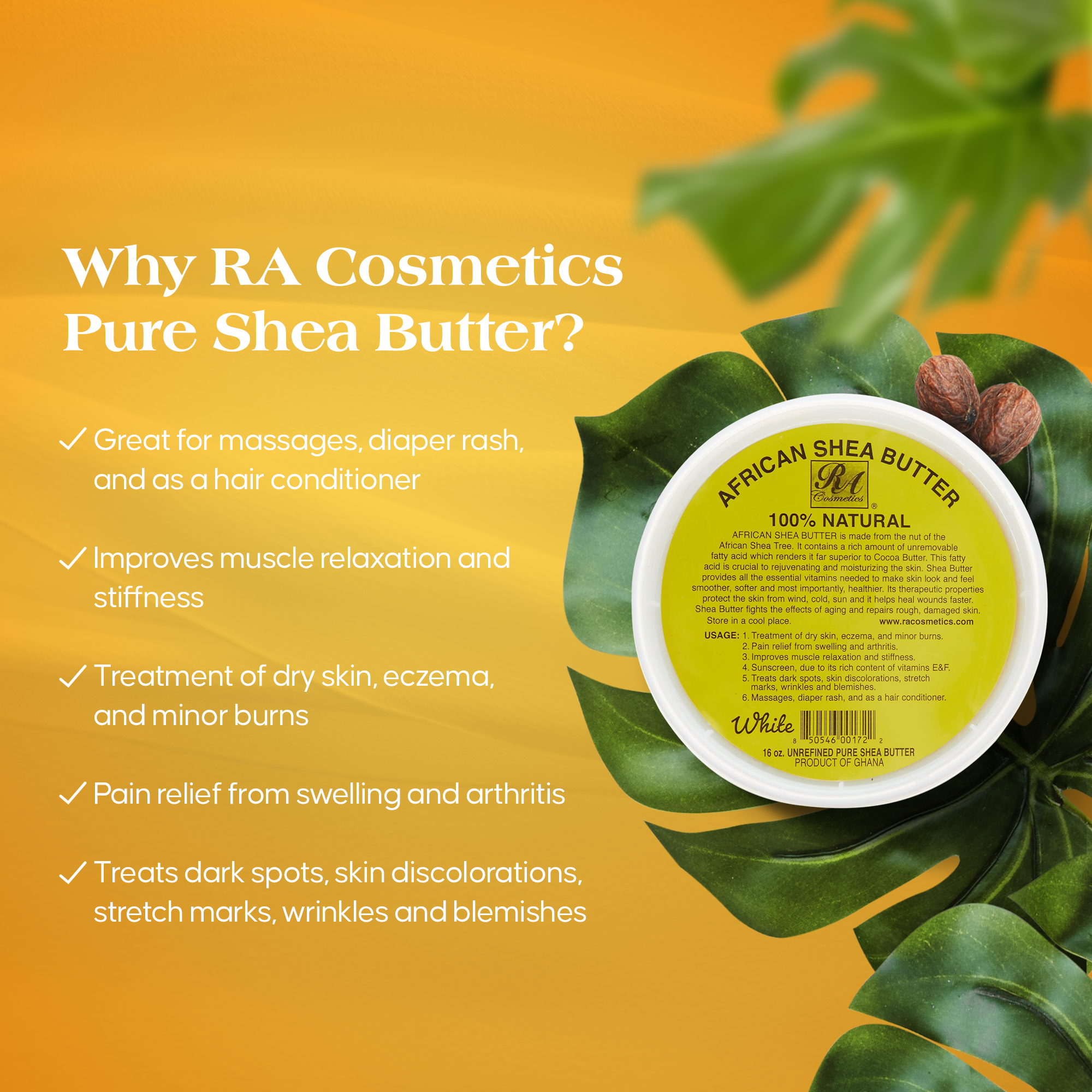 RA Cosmetics - 100% African Shea Butter, Ivory/White Solid - 16oz, photo 5 of 8
