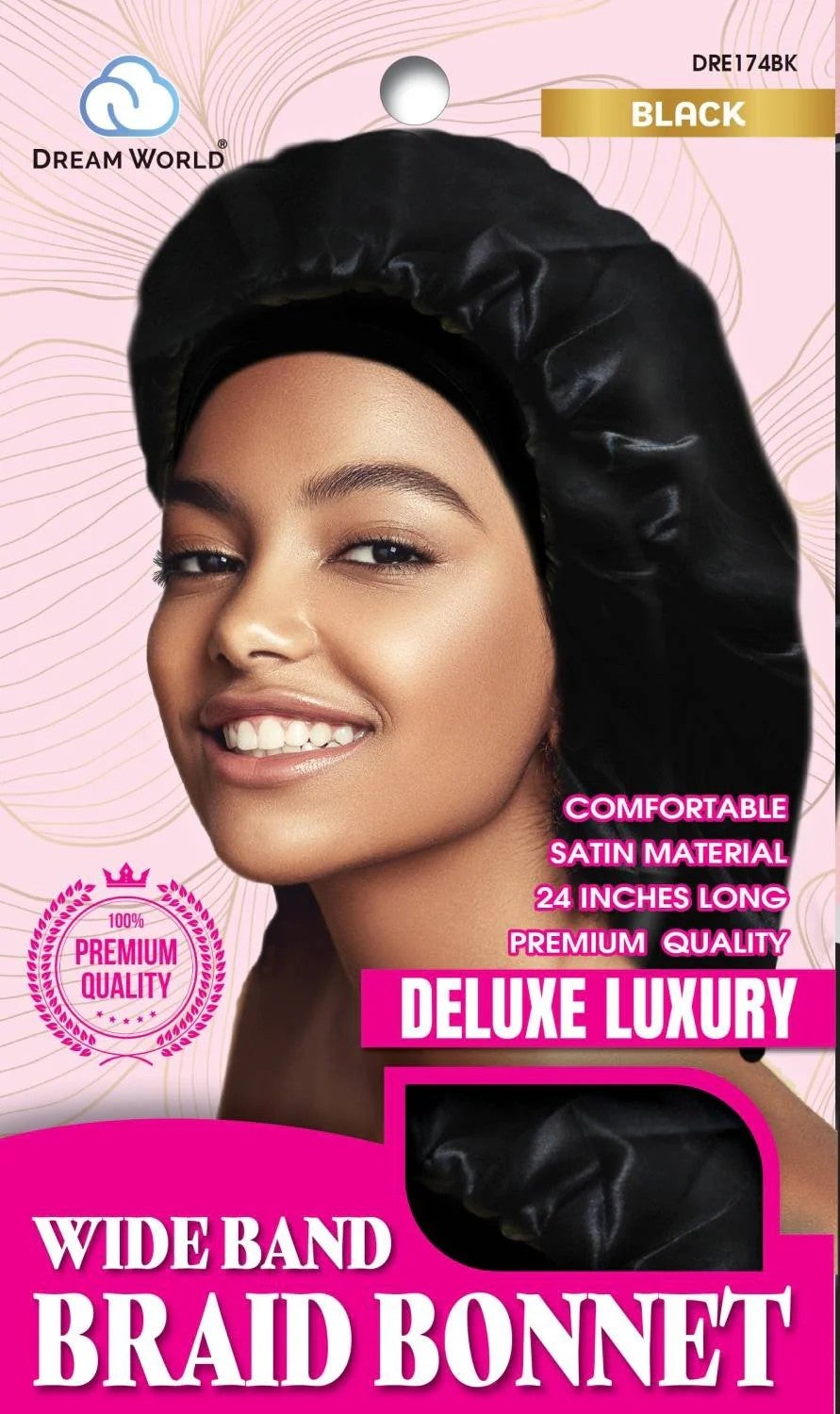 Dream | Wide Band Braid Bonnet 24" - Black