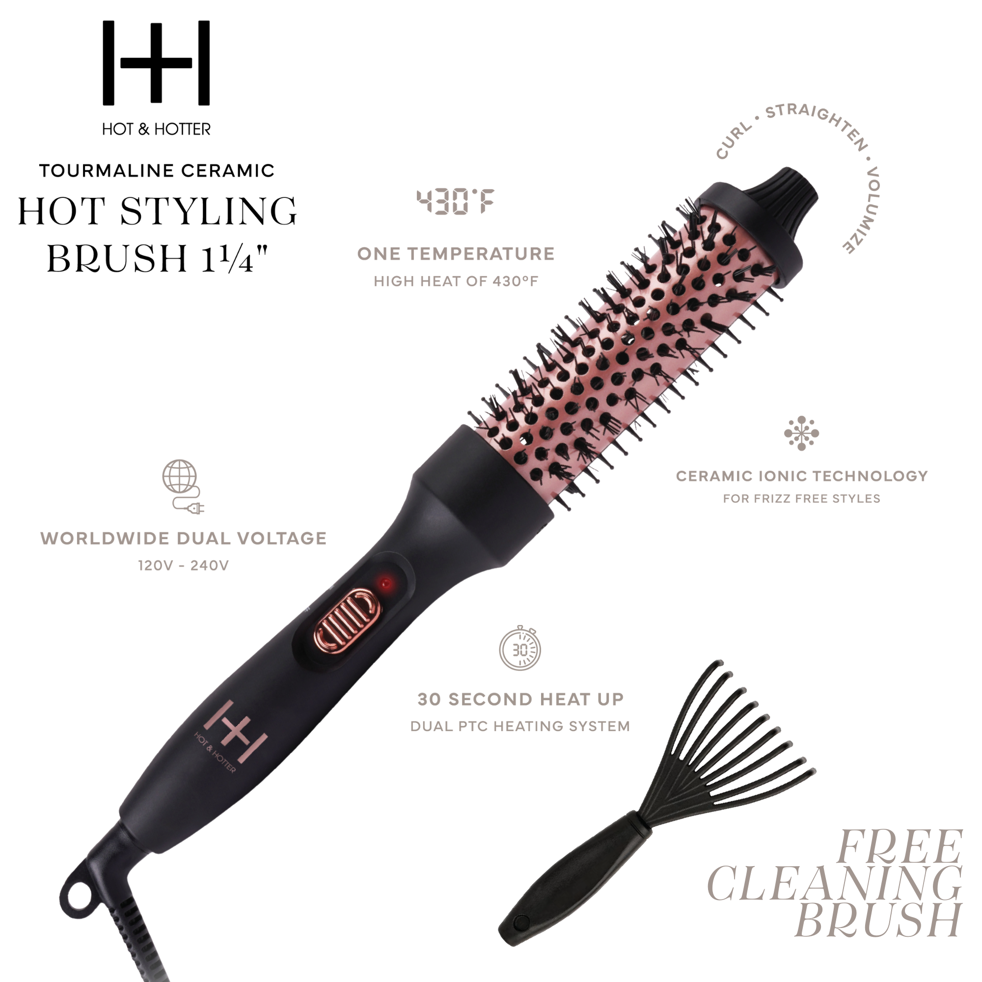 Annie International | Hot & Hotter Tourmaline Ceramic Hot Styling Brush 1.25", photo 3 of 7