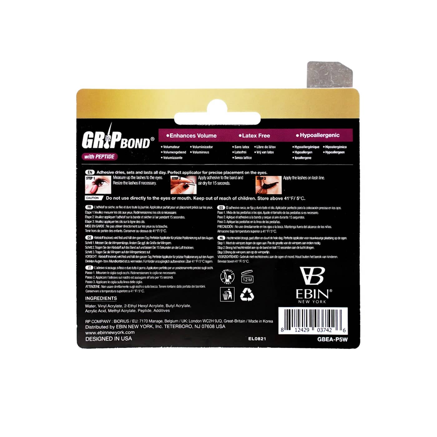 EBIN NEW YORK - GRIP BOND LASH ADHESIVE with PEPTIDE - WHITE / BRUSH, photo 7 of 7