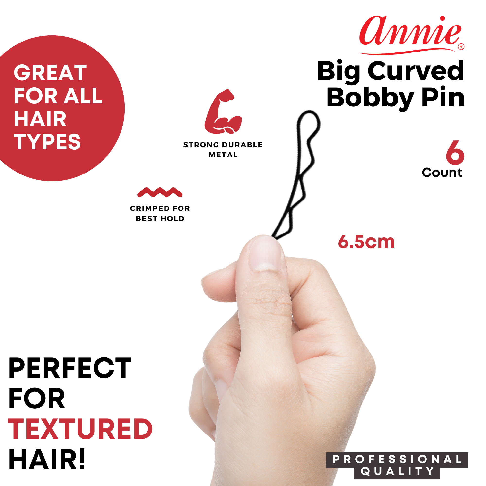 Annie International | Annie 6.5cm Big Curve Bobby Pin - 6ct Black, photo 2 of 5