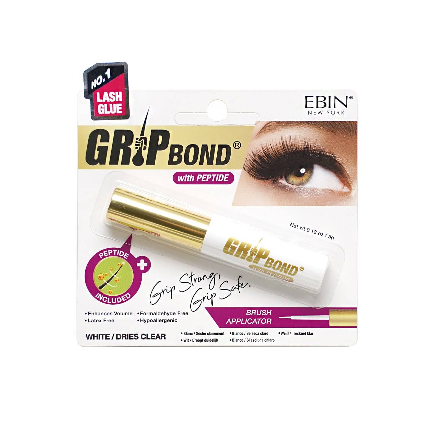 EBIN NEW YORK - GRIP BOND LASH ADHESIVE with PEPTIDE - WHITE / BRUSH, photo 1 of 7